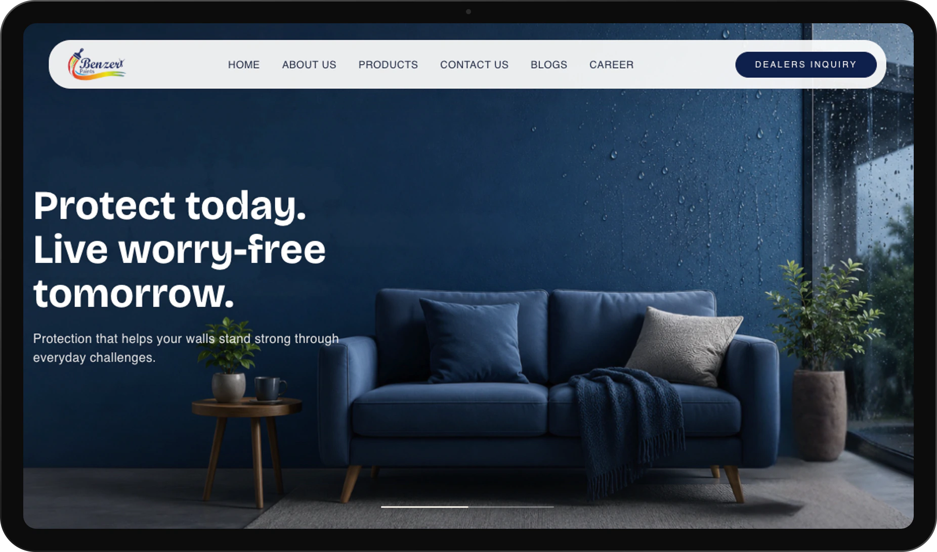 Benzer Paints website homepage shown on a tablet