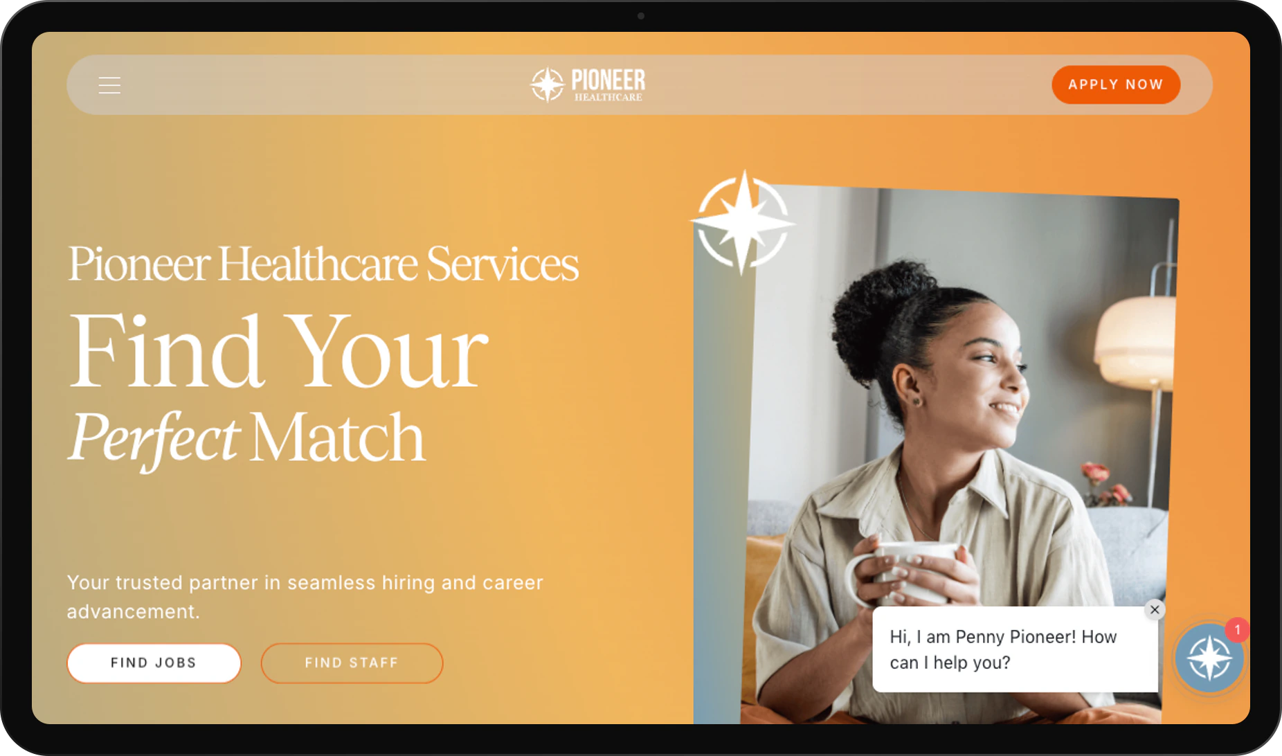Pioneer Healthcare website homepage shown on a tablet